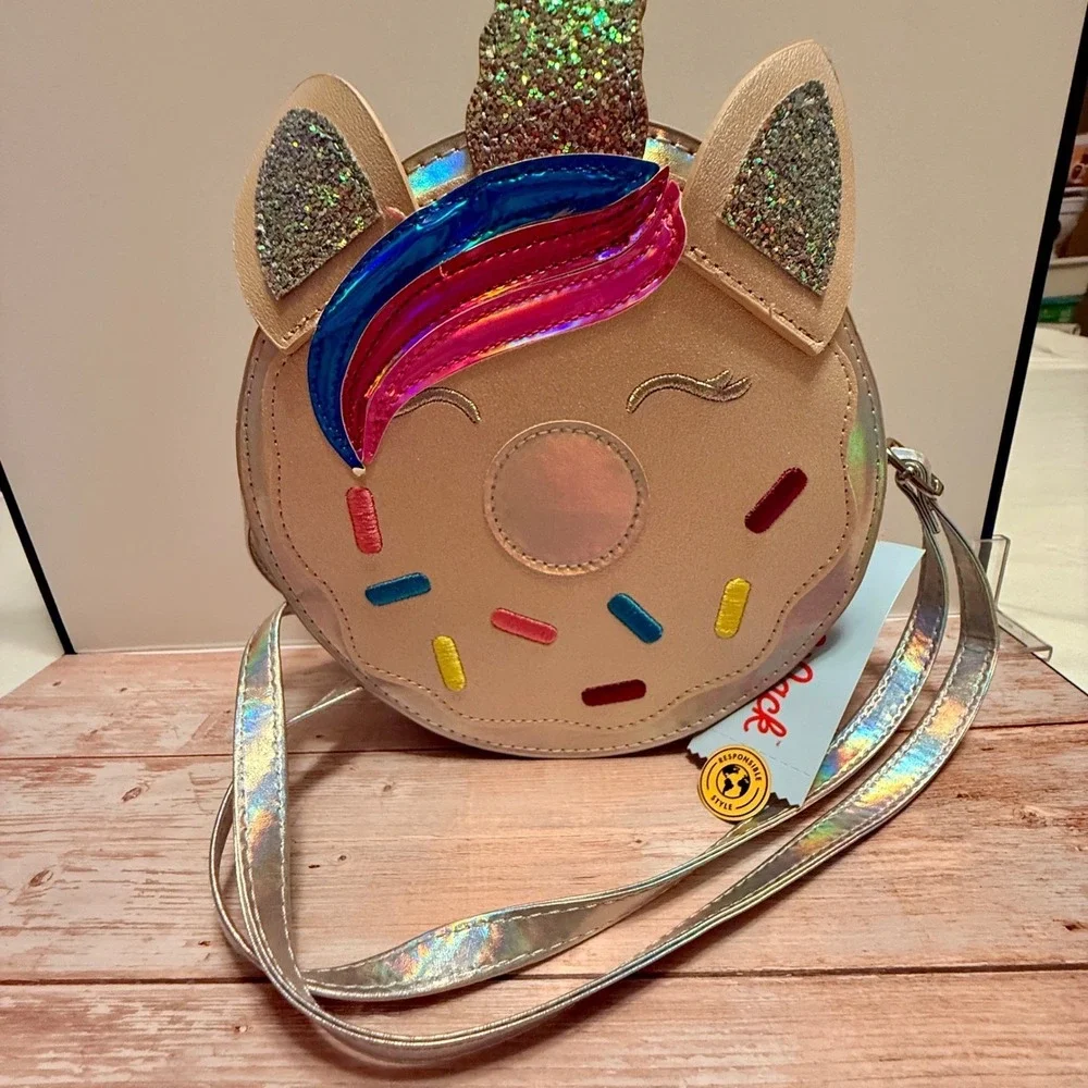 Cat‎ & Jack Crossbody Bag Kids O/S Silver NEW Unicorn Donut Holographic Glitter